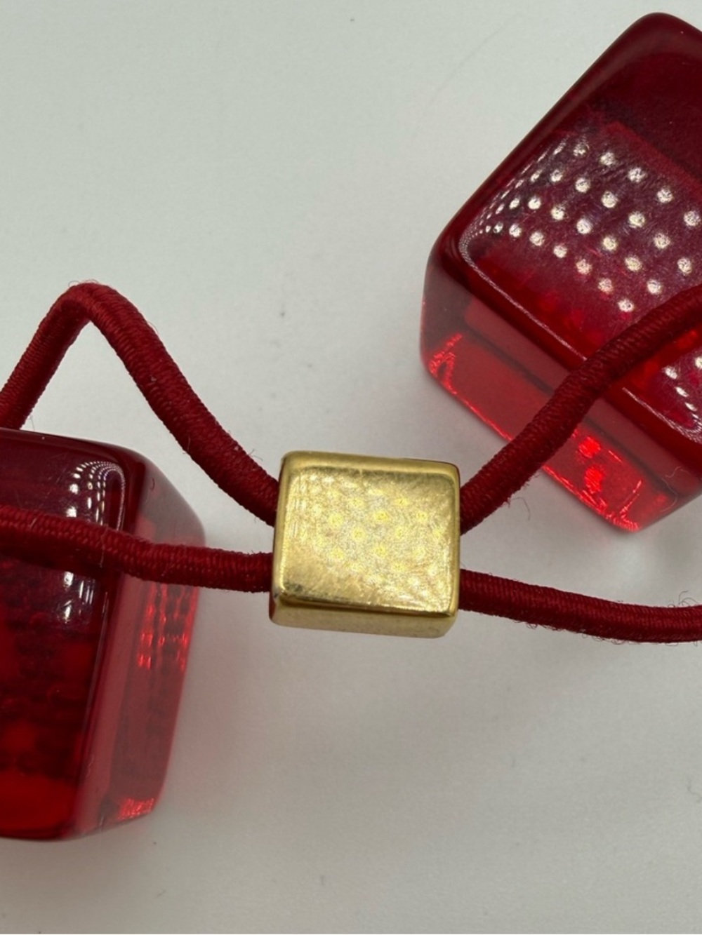 Louis Vuitton Red Logo Cube Hair Tie with Gold Accents - Picture 10 of 10
